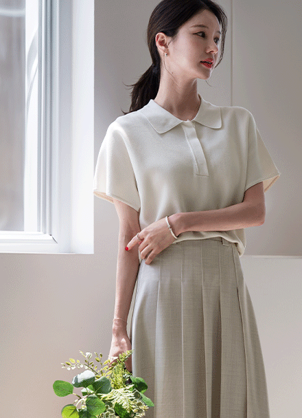 Clean Collar Short-sleeve Stingray Knitwear Korea