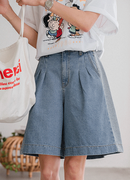 Milk Color Matching Short Denim Pants Korea