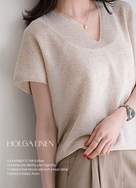 Holament Linen V-neck Cap Sleeve Knitwear Korea