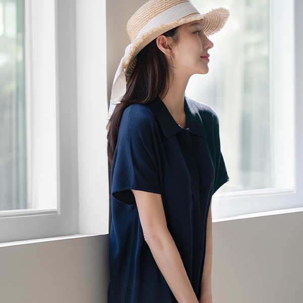 Double Collar Cap Sleeve Viscose Dress