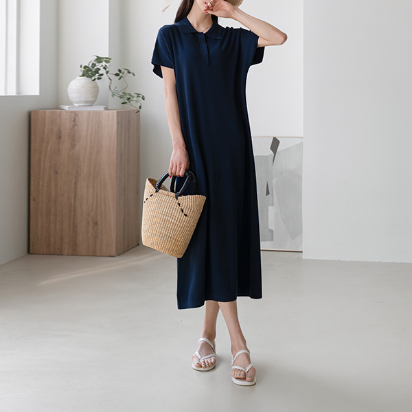 Double Collar Cap Sleeve Viscose Dress