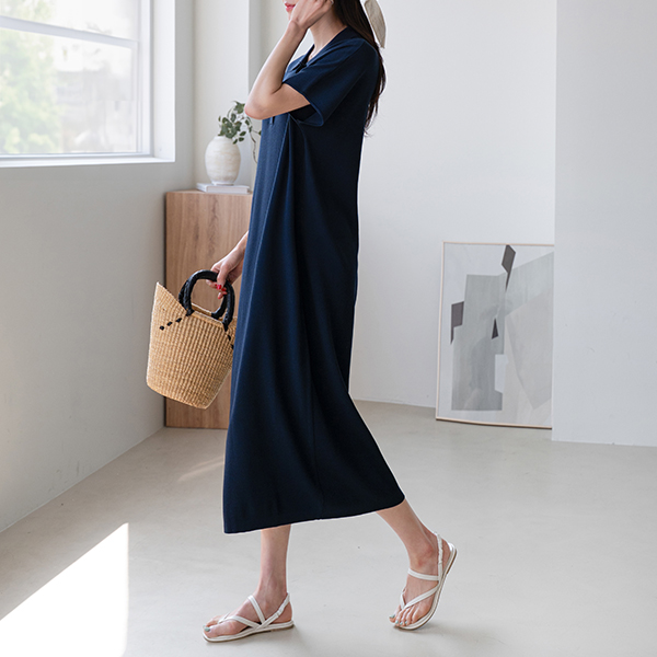 Double Collar Cap Sleeve Viscose Dress