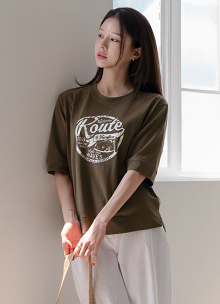 Vintage 나염 슬릿 Short-sleeve T-shirt Korea