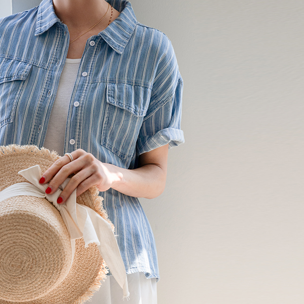 Stripe Denim Short-sleeve Shirt
