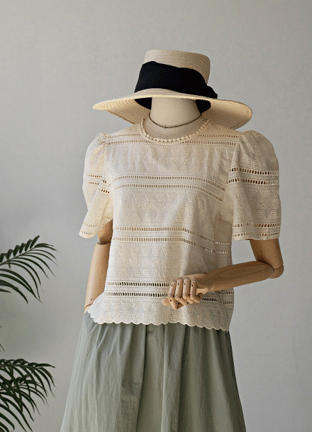 Candy Embroidery Punching Blouse Korea