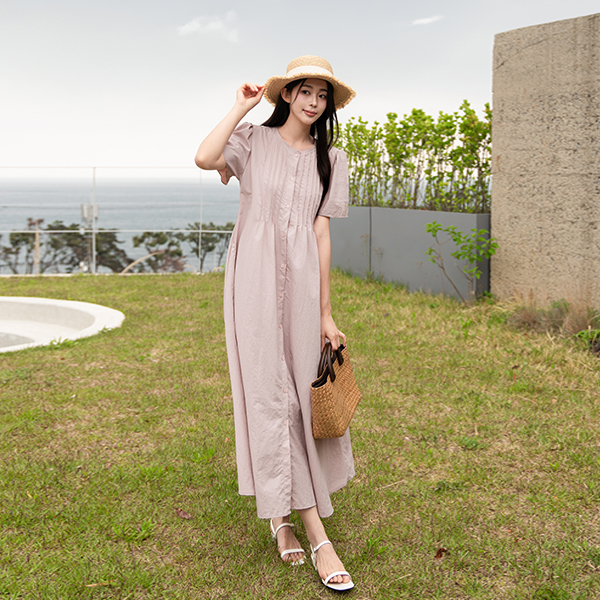 Puff Pintuck Long Dress