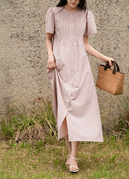 Puff Pintuck Long Dress Korea