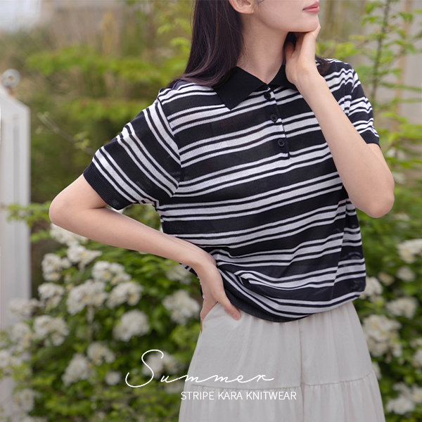 [Special Sale] Summer horizontal striped Collar Knitwear