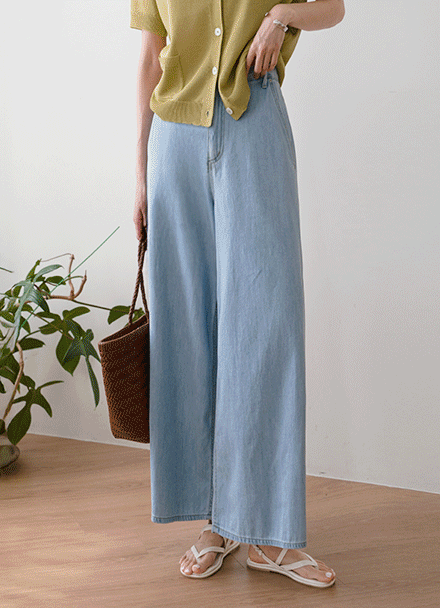 Burning Cool Tencel Banding Wide Denim Pants Korea