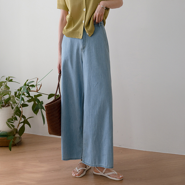 Burning Cool Tencel Banding Wide Denim Pants