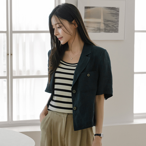 오트 Linen Two button Jacket