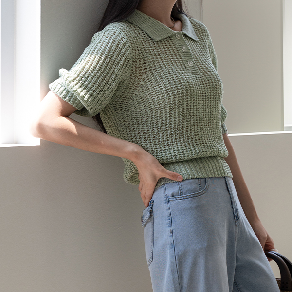 Summer Collar Button Short-sleeve Knitwear
