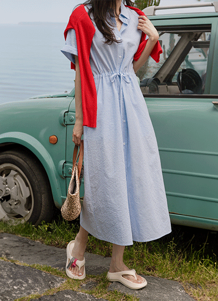Stripe String Shirt Dress Korea