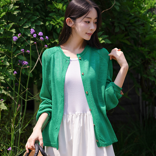 Summer 롤링 소매 패치 Cardigan