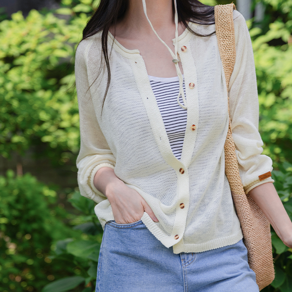 Summer 롤링 소매 패치 Cardigan