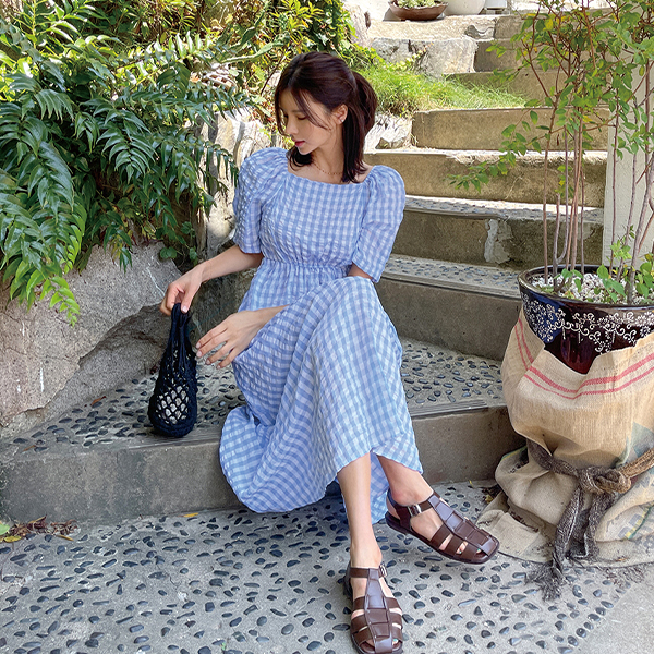 [Special Sale] Banding Gingham Check Dress