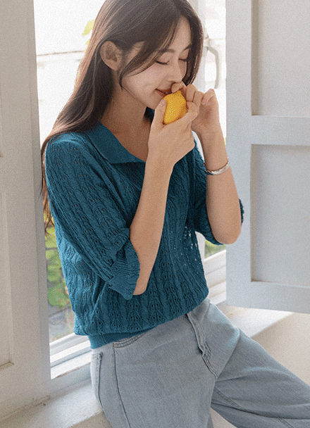 Korean paper Collar Wave 3/4 sleeve Knitwear Korea