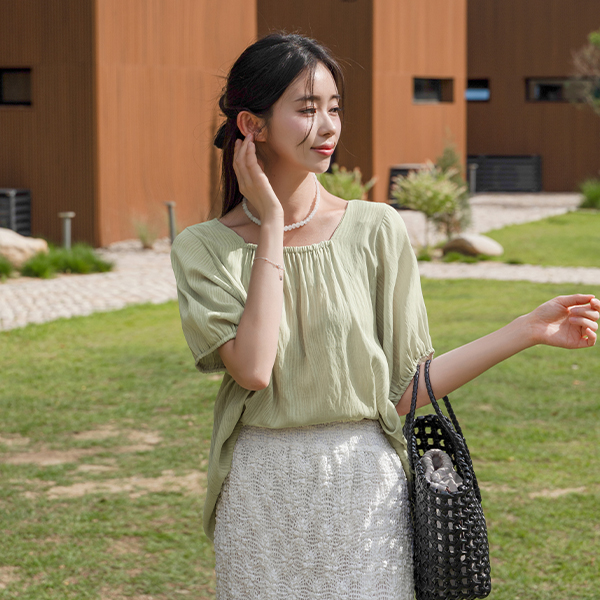 Sweet Square Shirring Blouse