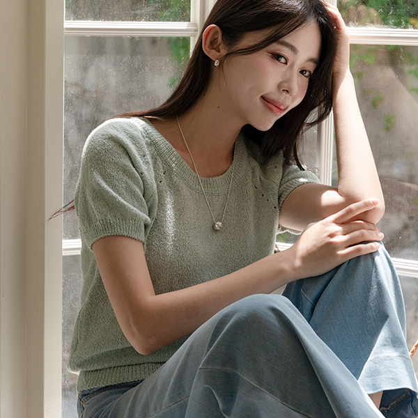쿨링 부클 Linen Short-sleeve Knitwear