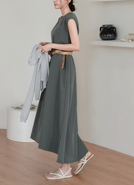 Backend Button Rustling Cool Sleeveless shirts Dress Korea
