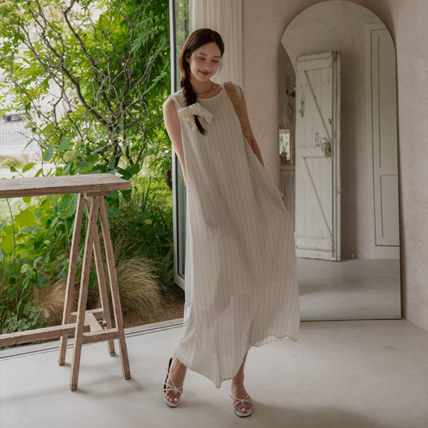 Linen Slosh Stripe Sleeveless shirts Dress