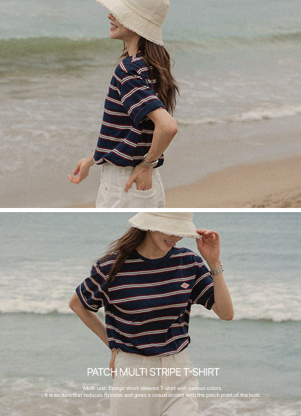 패치 multi horizontal striped T-shirt Korea