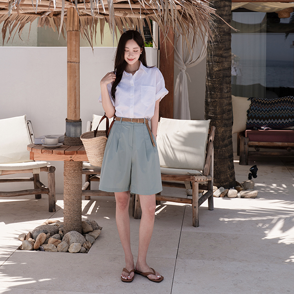 [valyou] Rustling Two-pin tuck Banding Short Pants