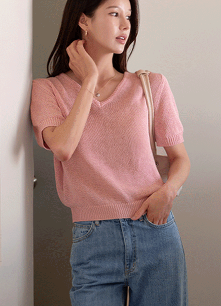 Cool Touch V-neck Short-sleeve Knitwear Korea