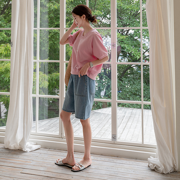 Sage Diagonal Pocket Banding Shorts