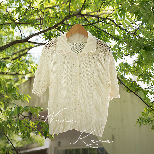 Wave Collar Skasi Short-sleeve Cardigan