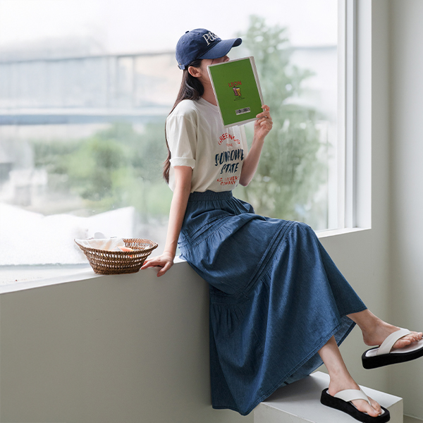 Denim Cancan Banding Skirt