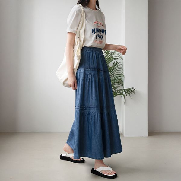 Denim Cancan Banding Skirt