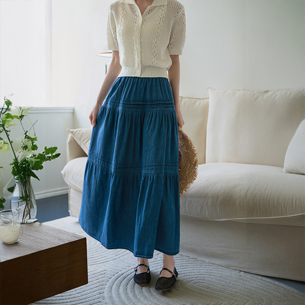 Denim Cancan Banding Skirt