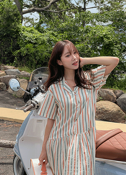 Laro Striped Button Collar Dress Korea