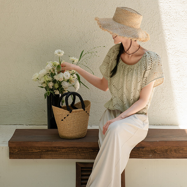 Crochet Shirring Knitwear Blouse