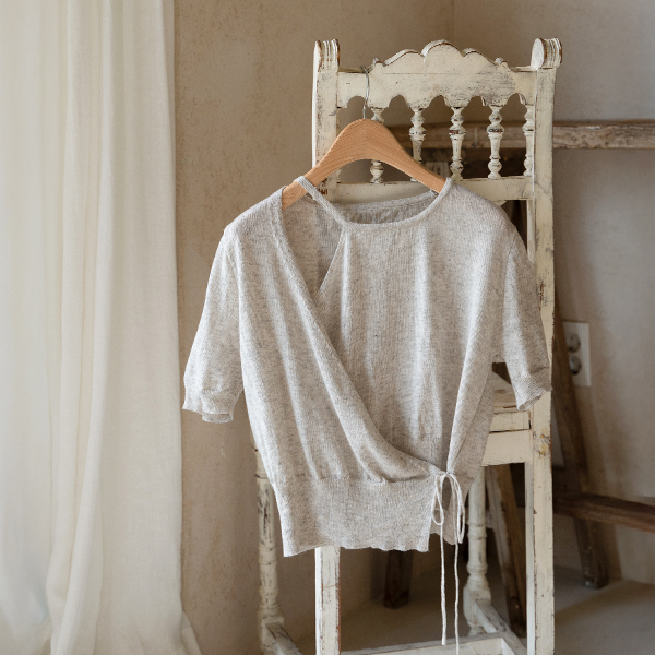 Linen Wrap Shoulder Slits Knitwear