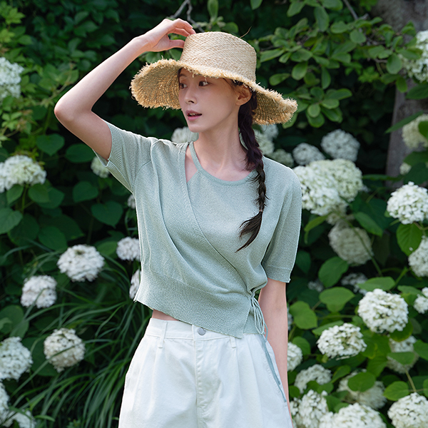 Linen Wrap Shoulder Slits Knitwear