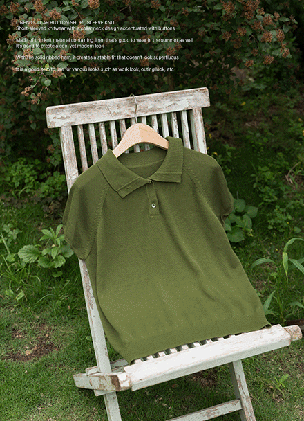 Linen Collar Button Short-sleeve Knitwear Korea