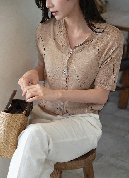 Diamond Linen Short-sleeve Cardigan Korea