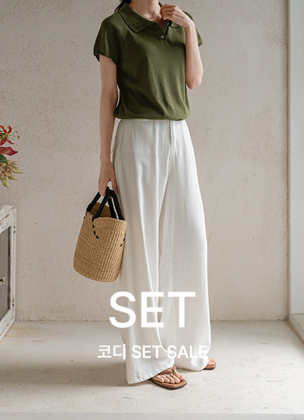 [코디set] Linen Collar 버튼 Short-sleeve Knitwear+키작아도 면 Pants 65ver (라이크Linen와이드) Korea