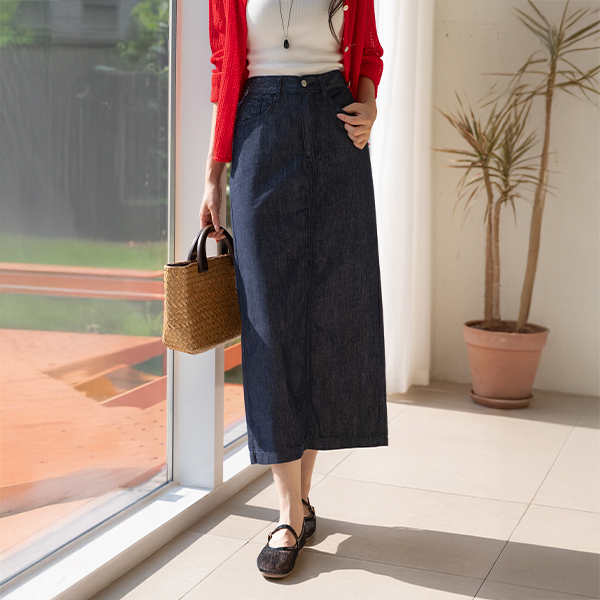 논페이드 Banding Denim Rong skirt