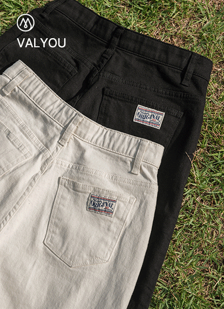 [valyou] Back Pocket Patch Half Cotton Pants Korea
