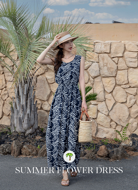 Summer Flower Embroidery Sleeveless shirts Dress Korea