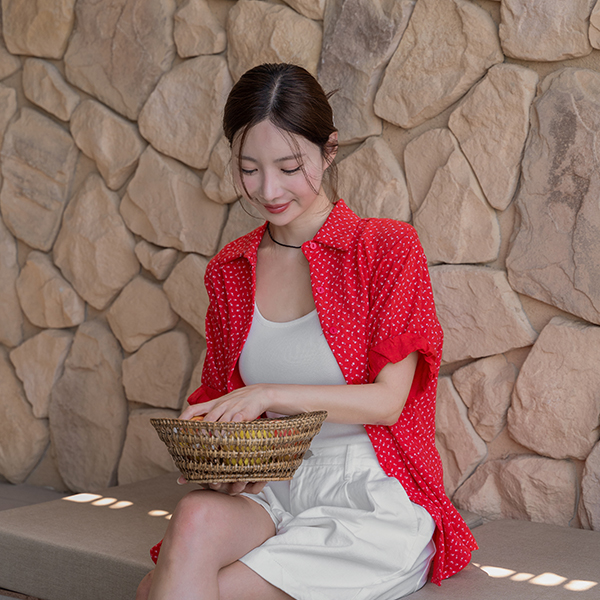 [Special Sale] Small Flower Rollup Short-sleeve Shirt
