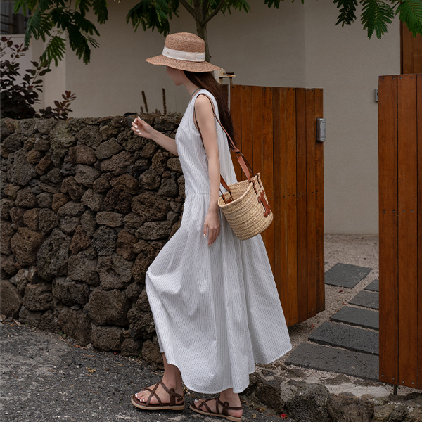 Stripe Sleeveless Shirts Long Dress