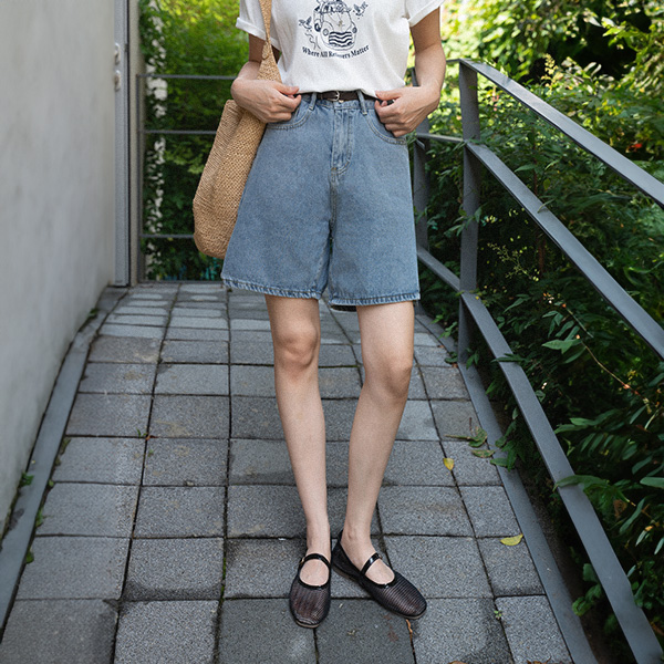 Belt 4부 절개 Denim Pants
