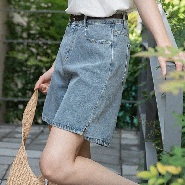 Belt 4부 절개 Denim Pants