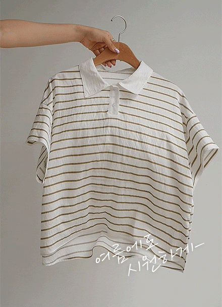 Stripe Tencel Collar T-shirt Korea