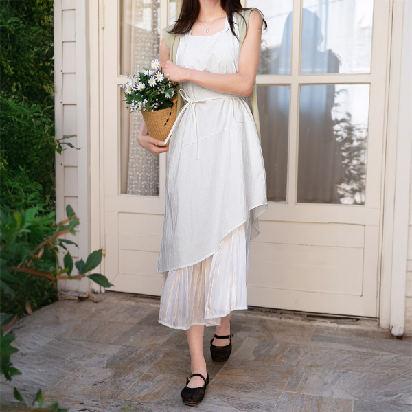 Chiffon layered String Sleeveless shirts Dress