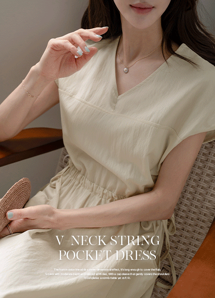 V-neck string 포켓 Dress Korea